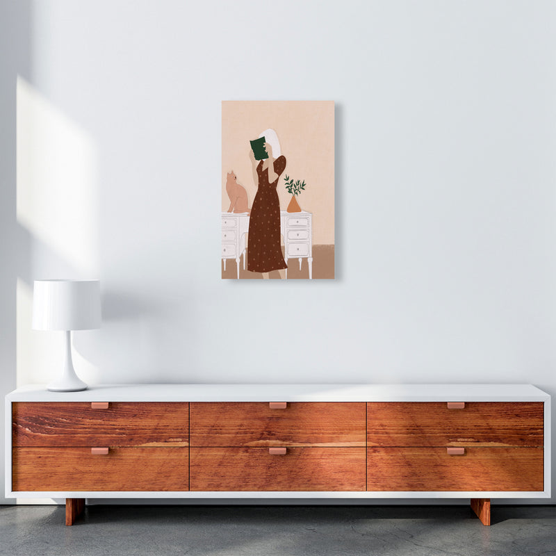 Girl Book Cat Art Print by Essentially Nomadic A3 Canvas