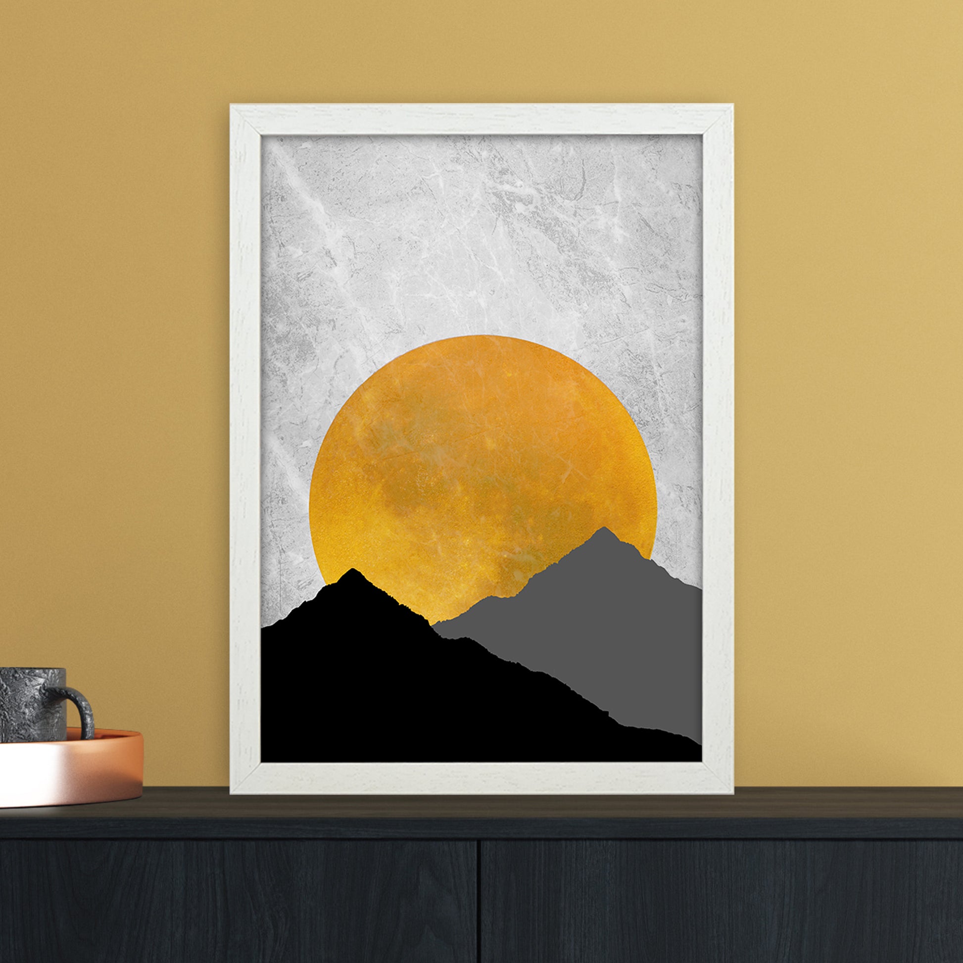 The Sunset Mountain Art Print by Essentially Nomadic A3 Oak Frame