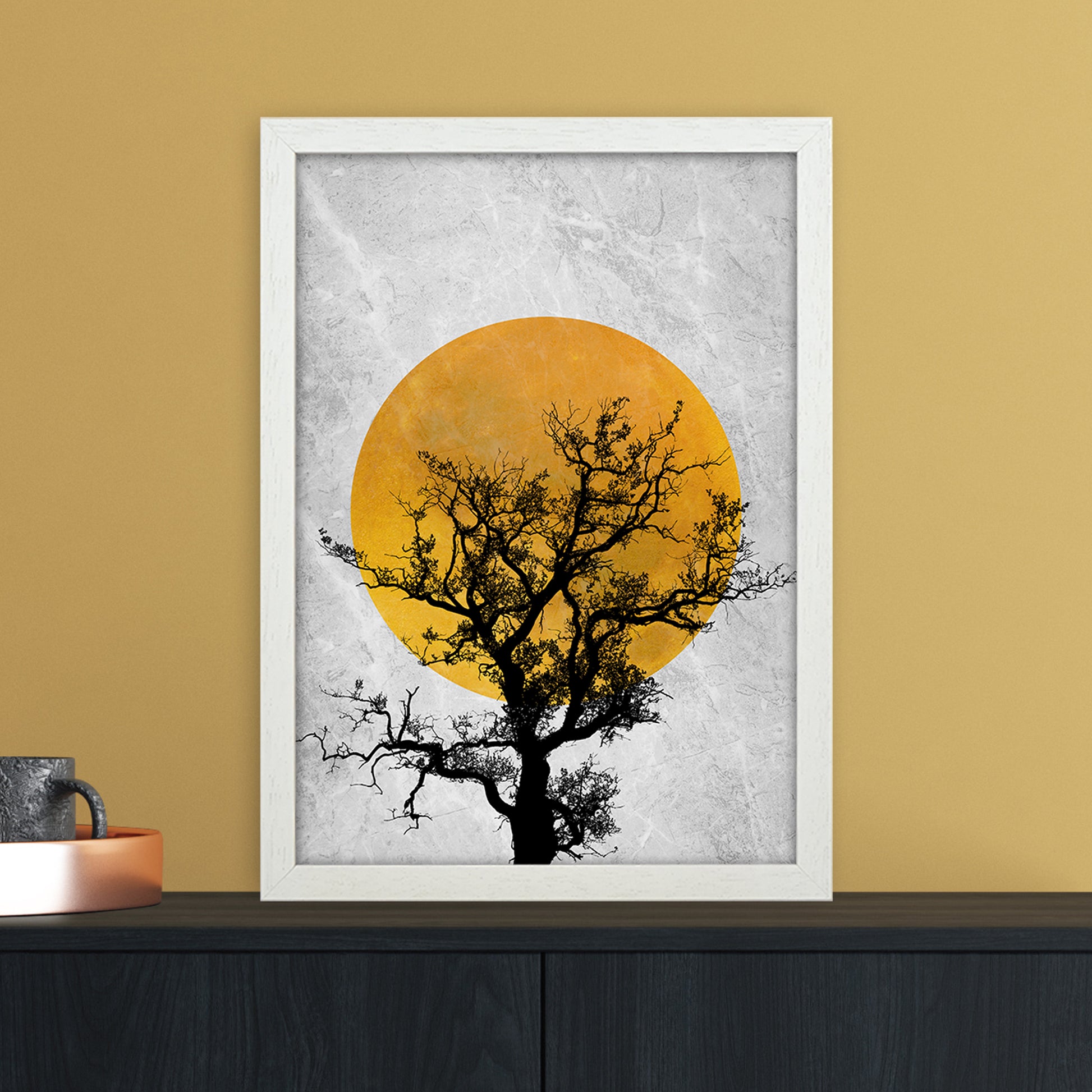The Sunset Tree Art Print by Essentially Nomadic A3 Oak Frame