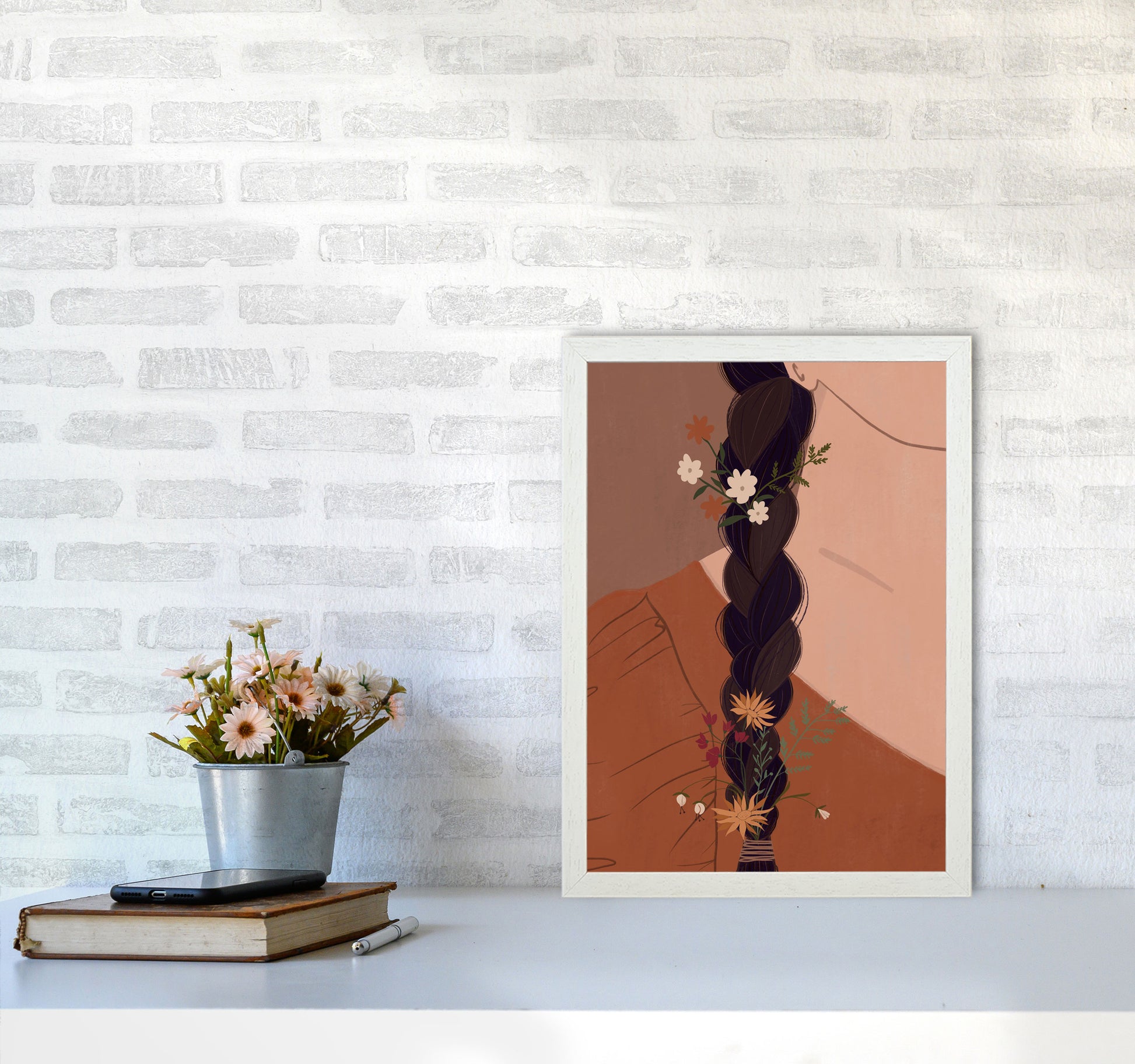 Girl Wildflower Art Print by Essentially Nomadic A3 Oak Frame