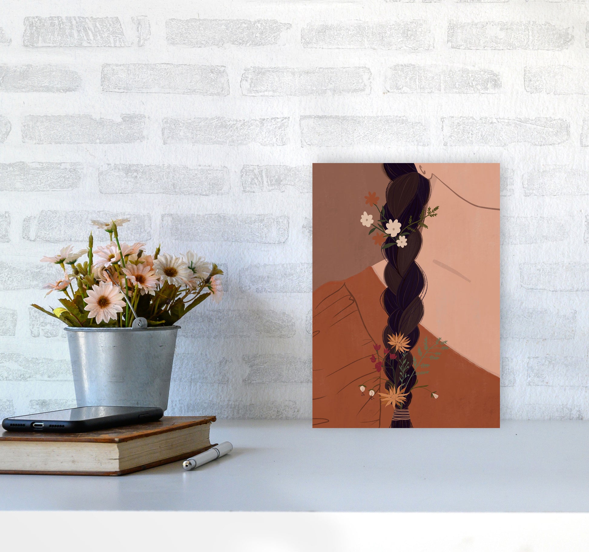 Girl Wildflower Art Print by Essentially Nomadic A4 Black Frame