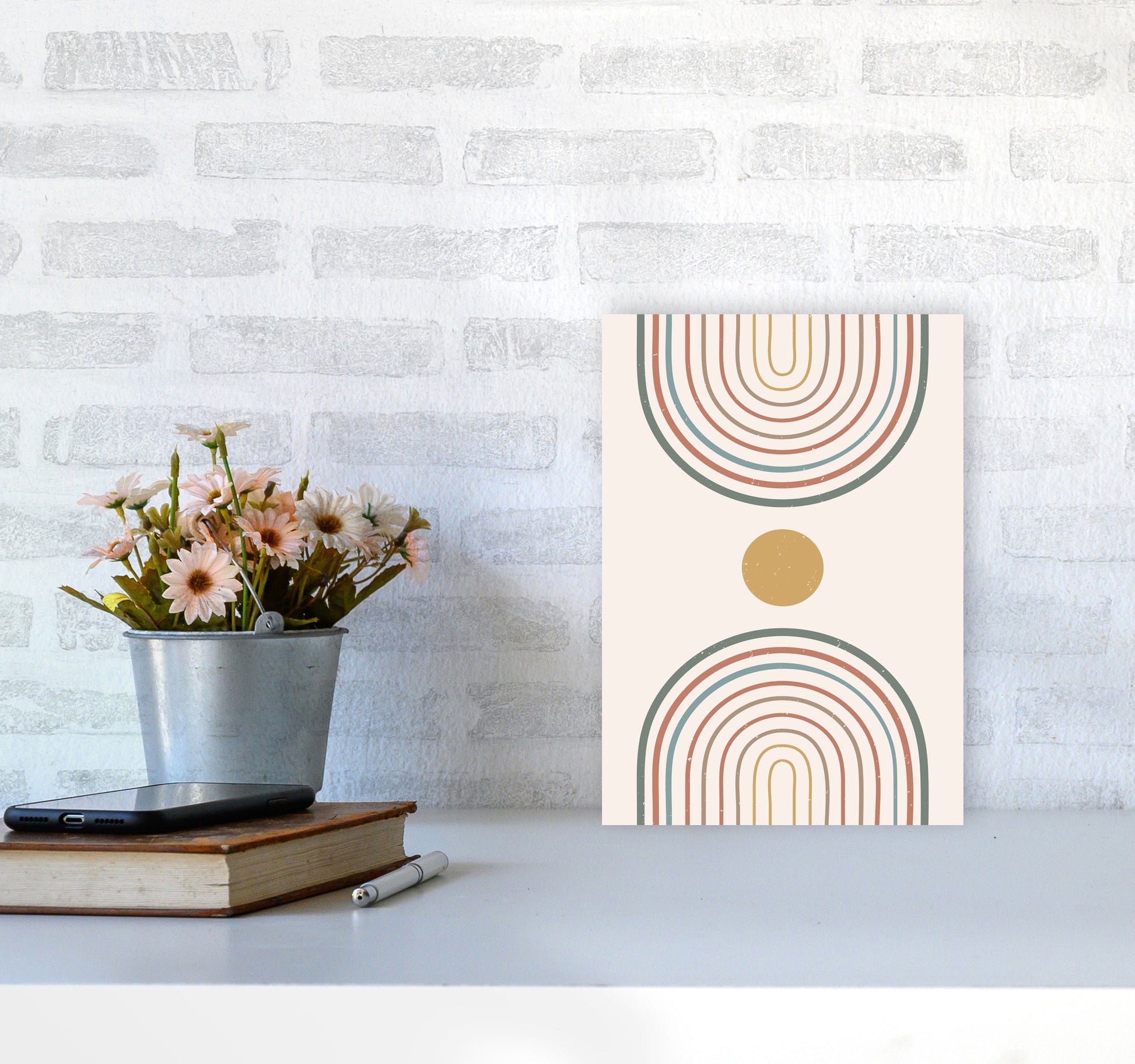 Mid Century Rainbow Sun Art Print by Essentially Nomadic A4 Black Frame