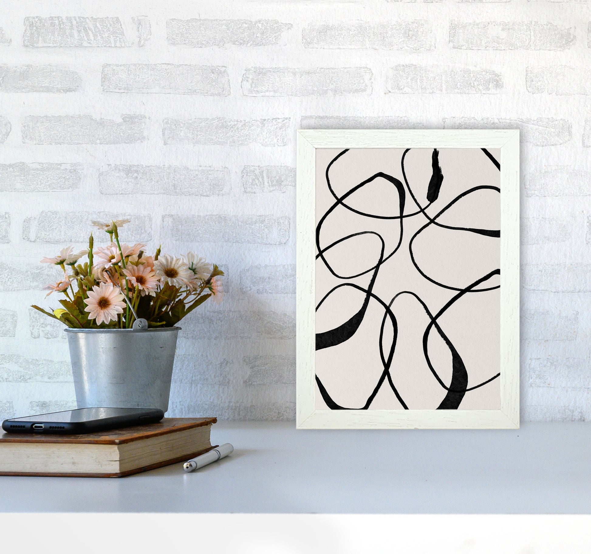 Abstract Scribble Art Print by Essentially Nomadic A4 Oak Frame
