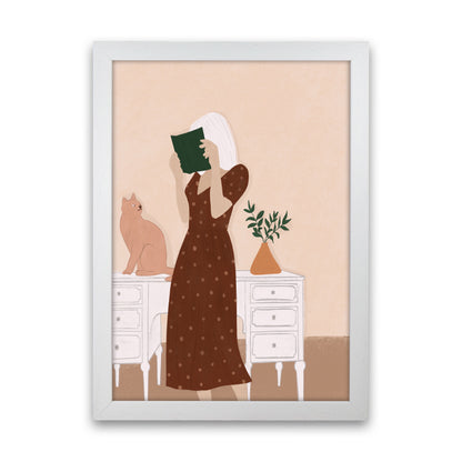 Girl Book Cat Art Print by Essentially Nomadic White Grain