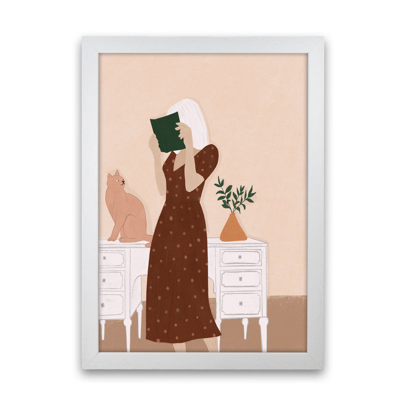 Girl Book Cat Art Print by Essentially Nomadic White Grain