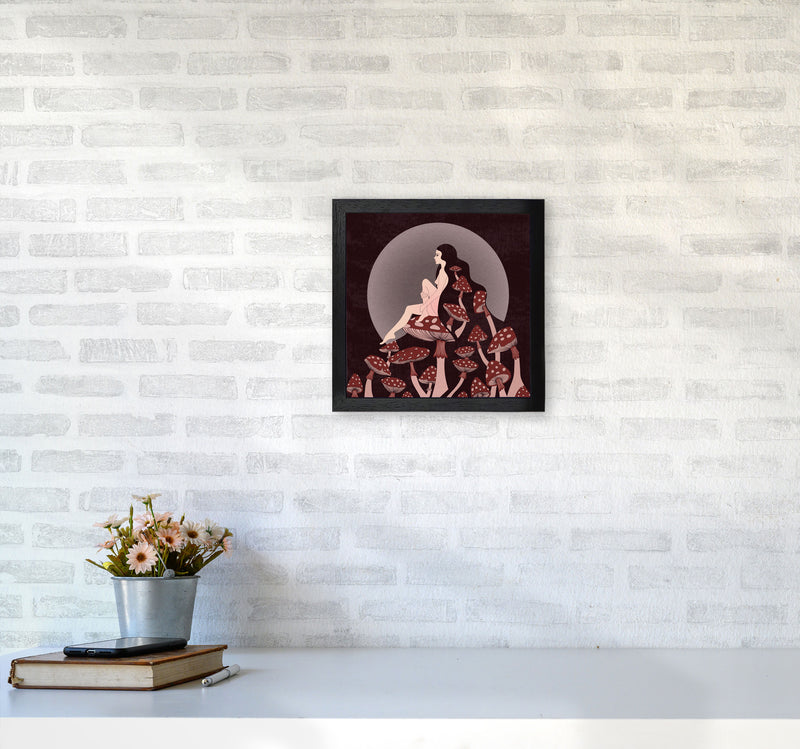 Mushroom Queen Square Text Art Print by Inktally3030 White Frame