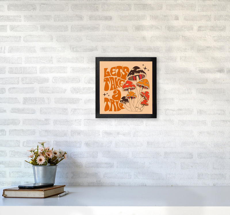 Mushies No Border- Cream Brown - Square-Text - Print Art Print by Inktally3030 White Frame