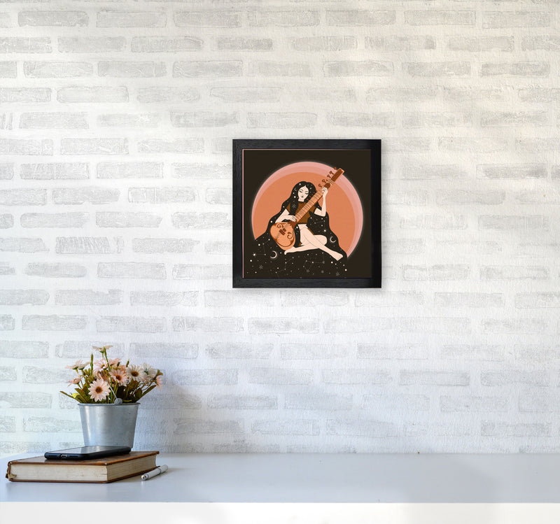 Sitar Girl 60 X 60Cm-Textured 01 Art Print by Inktally3030 White Frame
