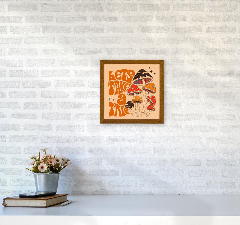 Mushies No Border- Cream Brown - Square-Text - Print Art Print by Inktally3030 Print Only