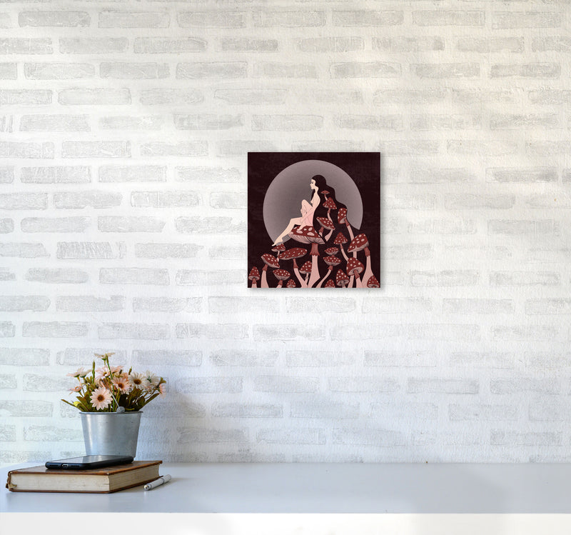 Mushroom Queen Square Text Art Print by Inktally3030 Black Frame
