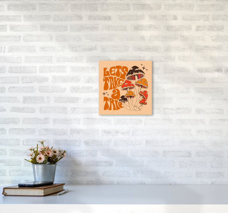 Mushies No Border- Cream Brown - Square-Text - Print Art Print by Inktally3030 Black Frame