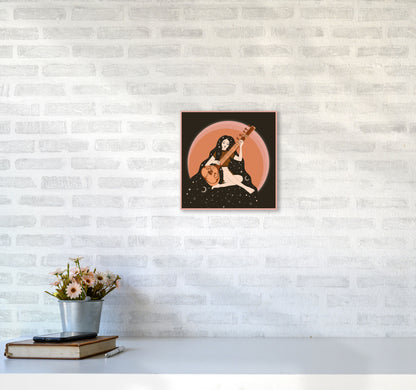 Sitar Girl 60 X 60Cm-Textured 01 Art Print by Inktally3030 Black Frame