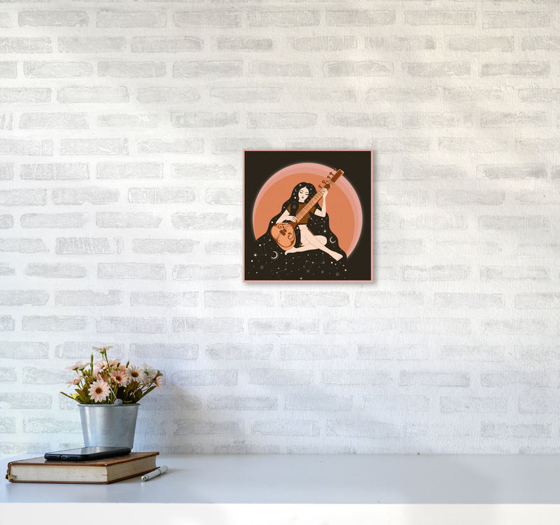 Sitar Girl 60 X 60Cm-Textured 01 Art Print by Inktally3030 Black Frame