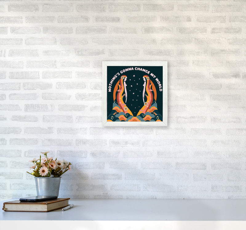Change My World-Bordered-Blue-Text Art Print by Inktally3030 Oak Frame