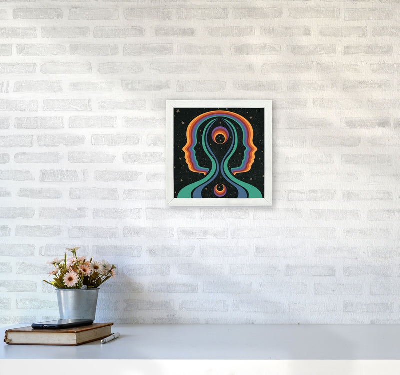 Rainbow Gemini Heads-Text Art Print by Inktally3030 Oak Frame