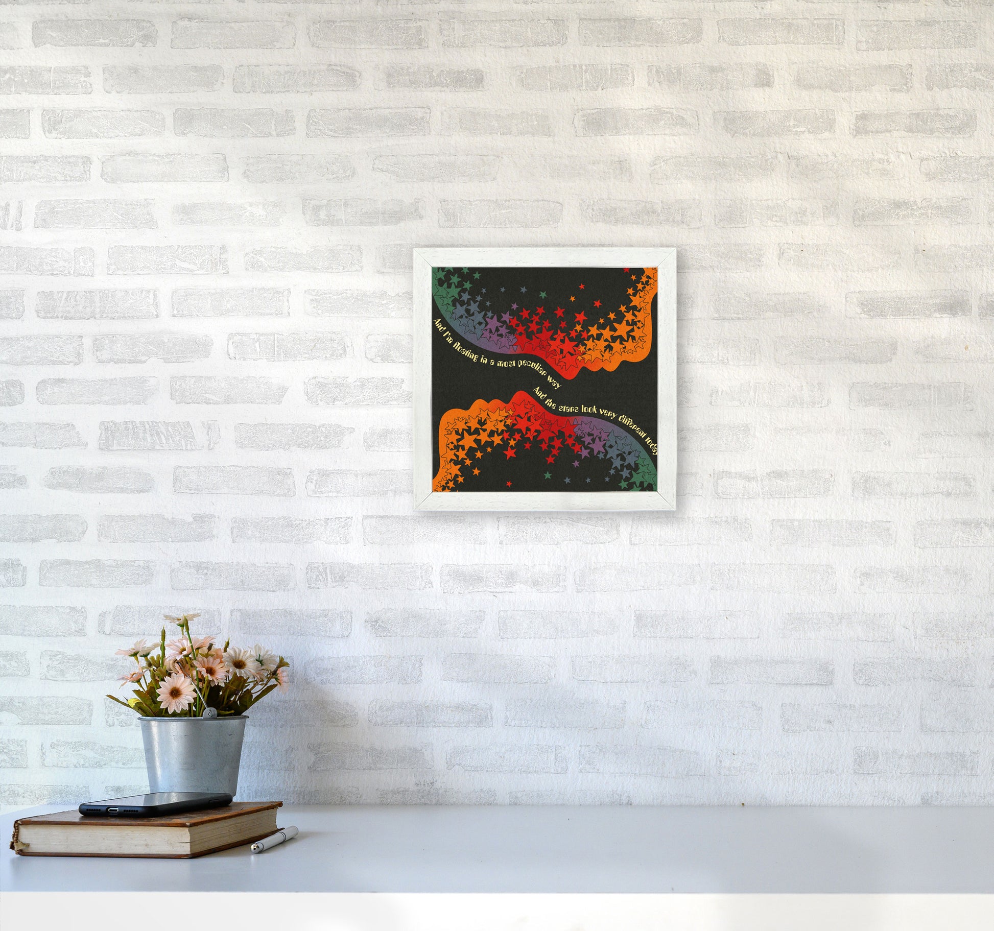 Space Oddity Textured Art Print by Inktally3030 Oak Frame