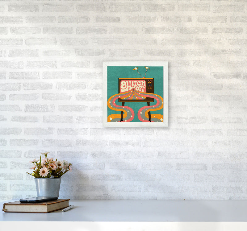 Switch Off Teal Textured Art Print by Inktally3030 Oak Frame