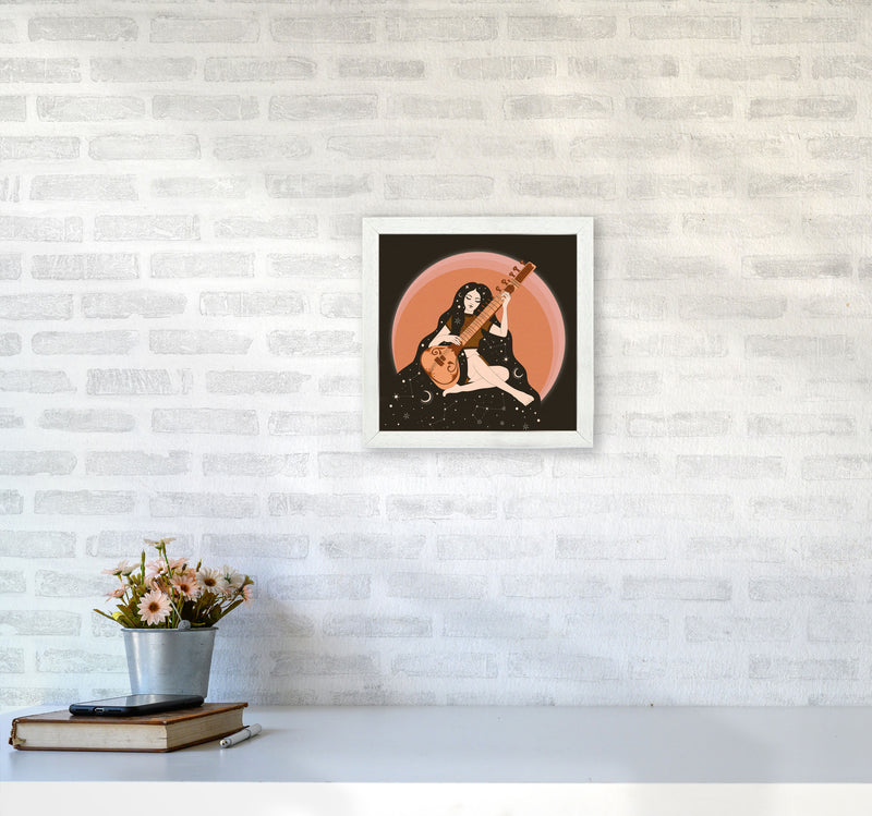 Sitar Girl 60 X 60Cm-Textured 01 Art Print by Inktally3030 Oak Frame