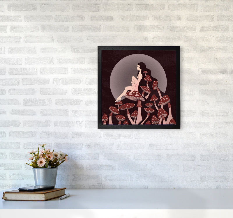 Mushroom Queen Square Text Art Print by Inktally4040 White Frame