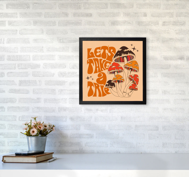 Mushies No Border- Cream Brown - Square-Text - Print Art Print by Inktally4040 White Frame