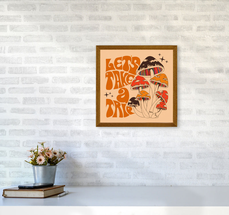 Mushies No Border- Cream Brown - Square-Text - Print Art Print by Inktally4040 Print Only