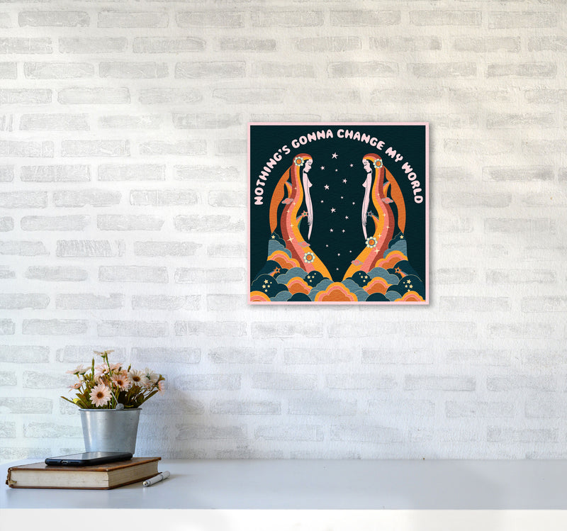 Change My World-Bordered-Blue-Text Art Print by Inktally4040 Black Frame