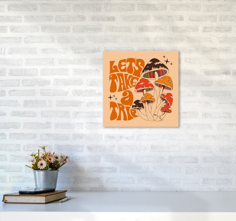 Mushies No Border- Cream Brown - Square-Text - Print Art Print by Inktally4040 Black Frame