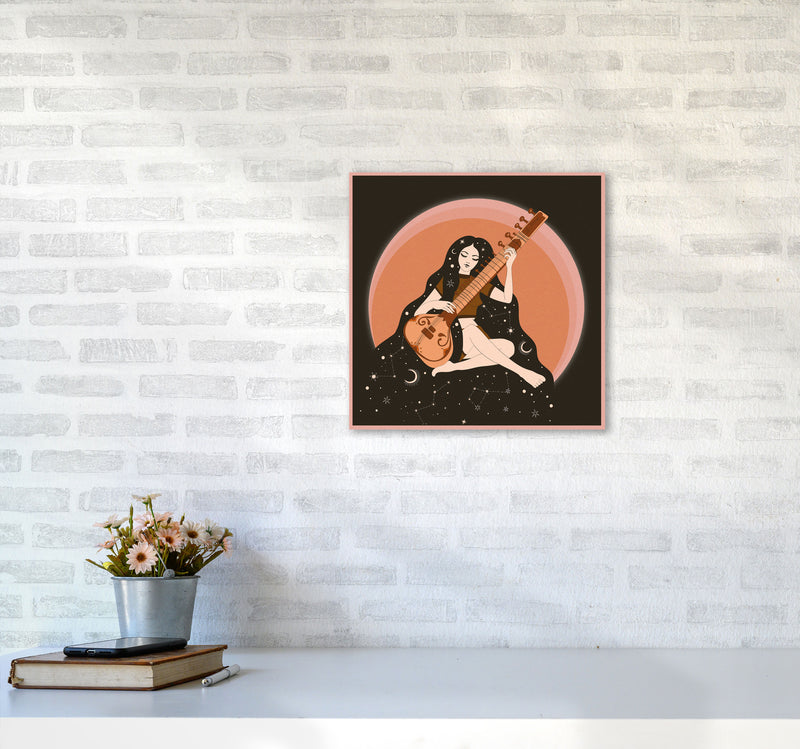 Sitar Girl 60 X 60Cm-Textured 01 Art Print by Inktally4040 Black Frame
