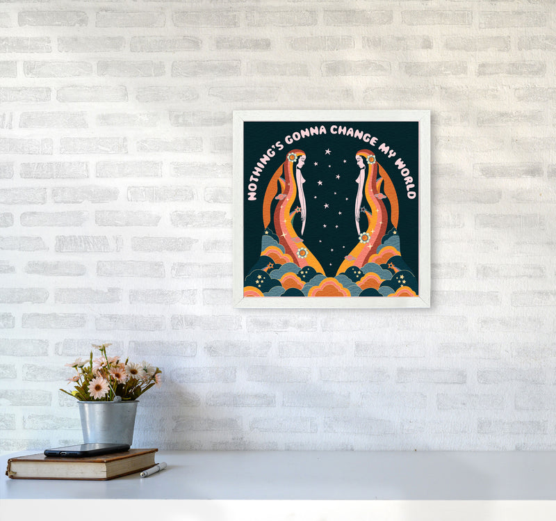 Change My World-Bordered-Blue-Text Art Print by Inktally4040 Oak Frame