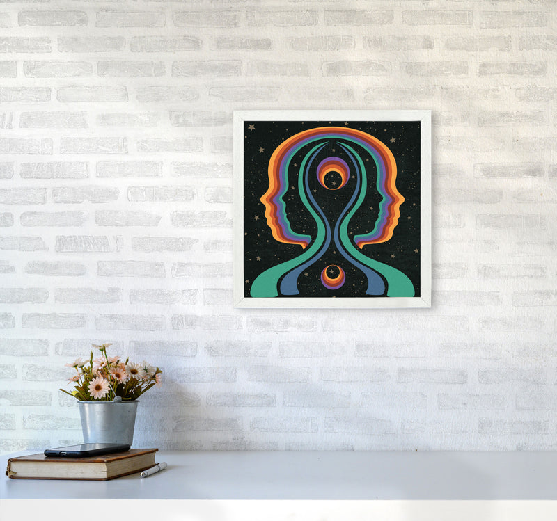 Rainbow Gemini Heads-Text Art Print by Inktally4040 Oak Frame