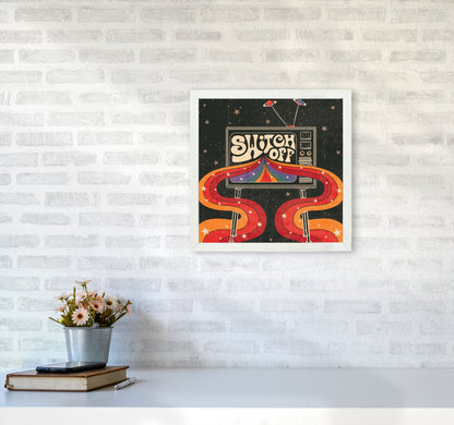 Switch Off, Rainbow Retro Tv Art Print by Inktally4040 Oak Frame