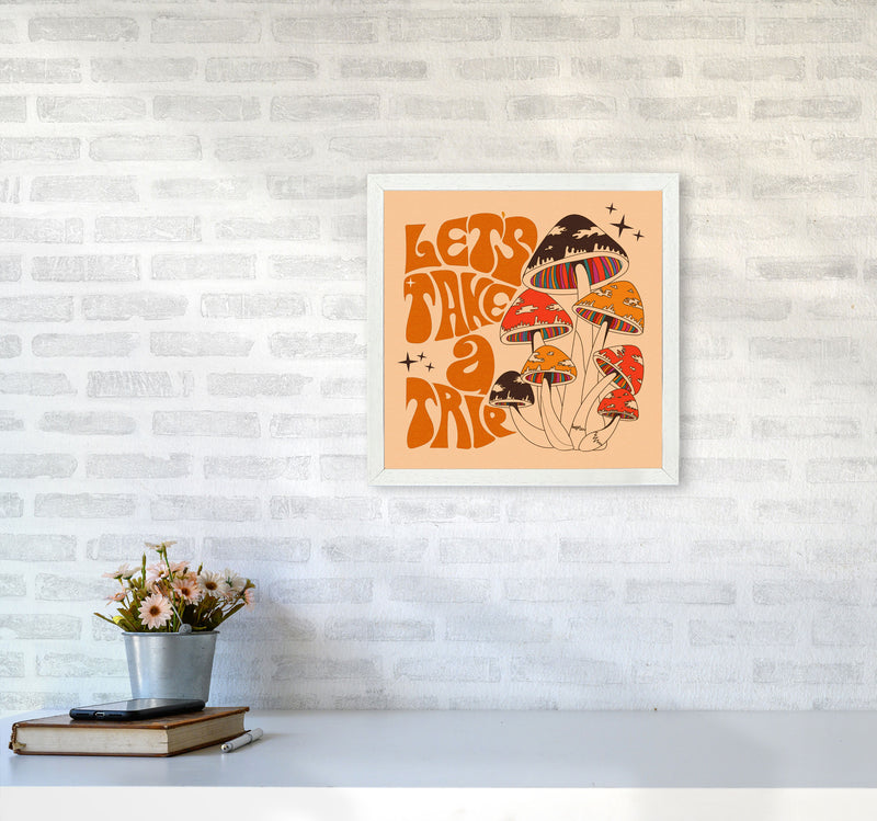 Mushies No Border- Cream Brown - Square-Text - Print Art Print by Inktally4040 Oak Frame