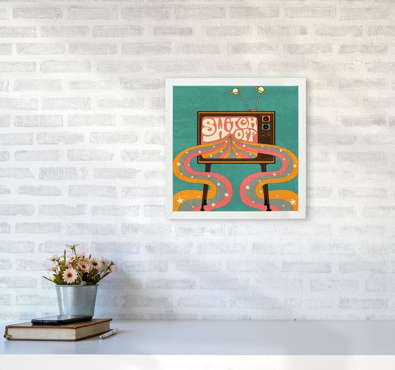 Switch Off Teal Textured Art Print by Inktally4040 Oak Frame