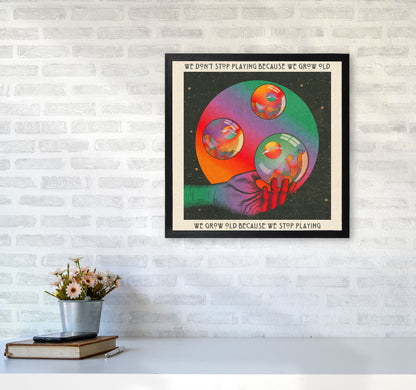 Play - Texted Art Print by Inktally5050 White Frame