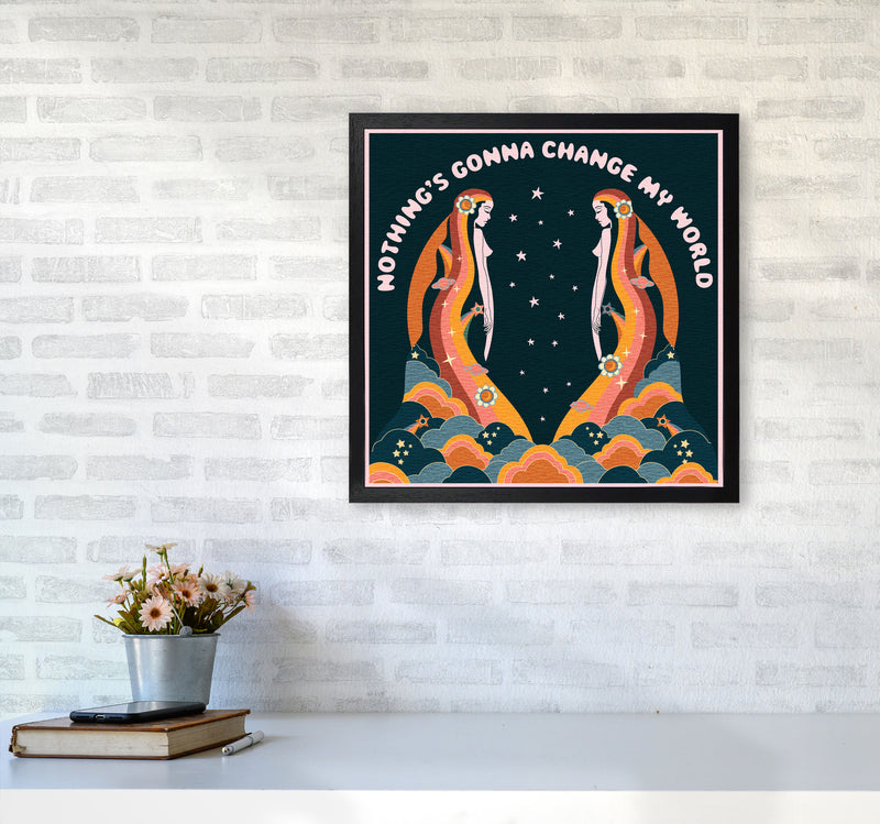 Change My World-Bordered-Blue-Text Art Print by Inktally5050 White Frame