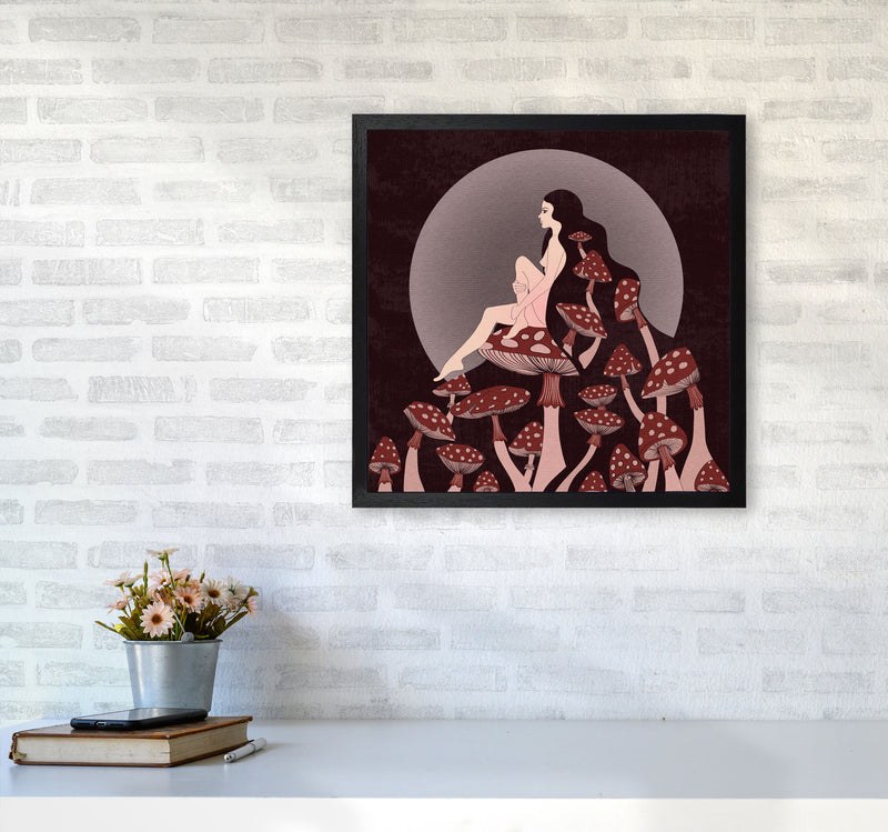 Mushroom Queen Square Text Art Print by Inktally5050 White Frame