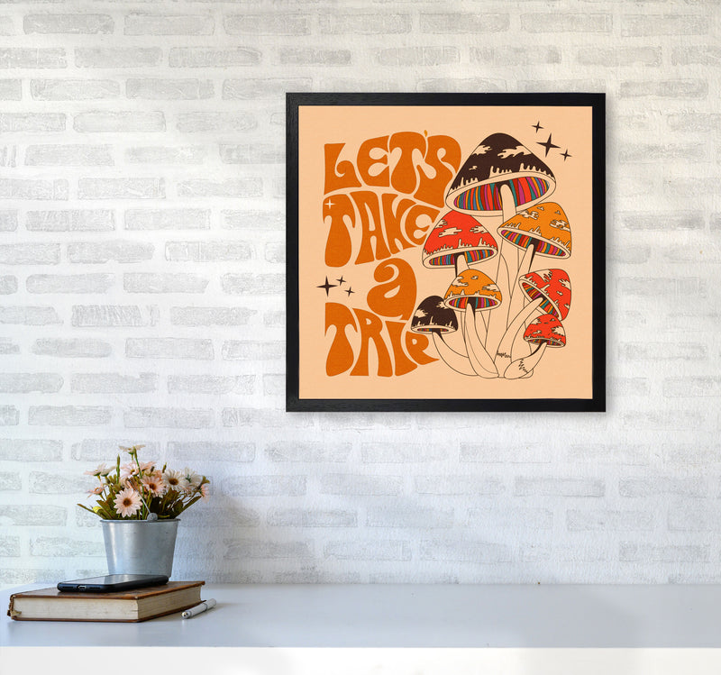 Mushies No Border- Cream Brown - Square-Text - Print Art Print by Inktally5050 White Frame