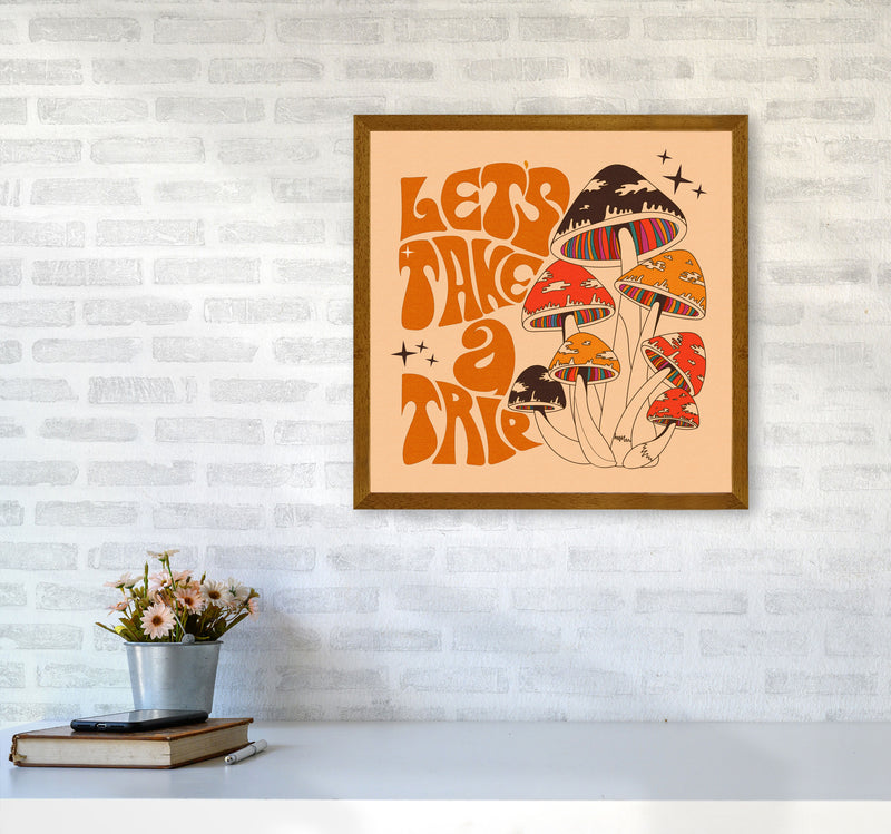 Mushies No Border- Cream Brown - Square-Text - Print Art Print by Inktally5050 Print Only