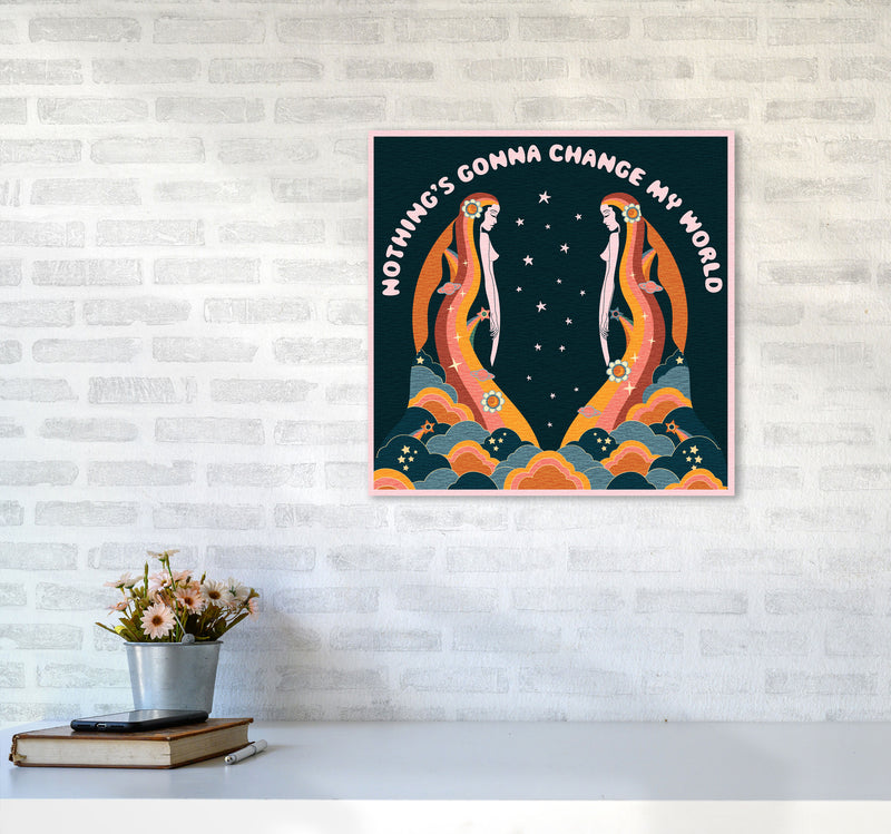 Change My World-Bordered-Blue-Text Art Print by Inktally5050 Black Frame