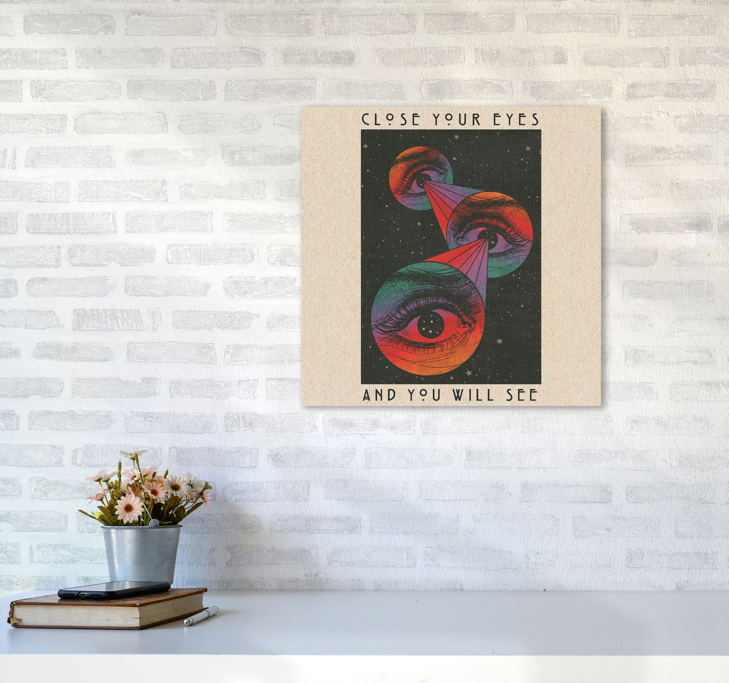 Close Your Eyes Art Print by Inktally5050 Black Frame