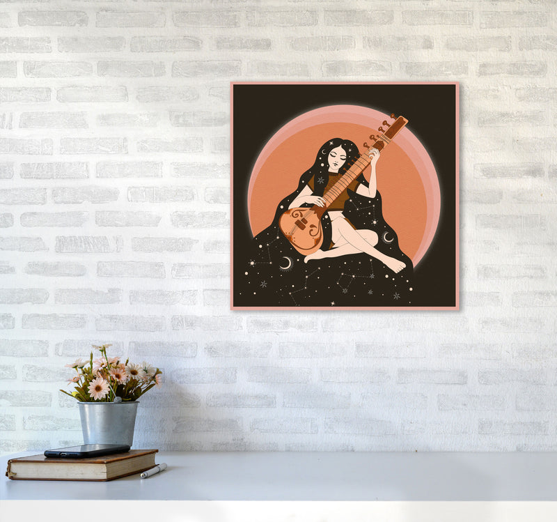 Sitar Girl 60 X 60Cm-Textured 01 Art Print by Inktally5050 Black Frame