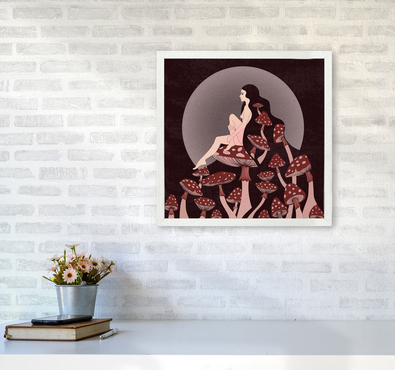 Mushroom Queen Square Text Art Print by Inktally5050 Oak Frame