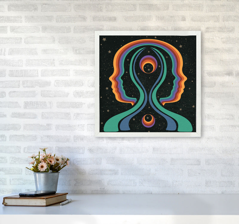 Rainbow Gemini Heads-Text Art Print by Inktally5050 Oak Frame