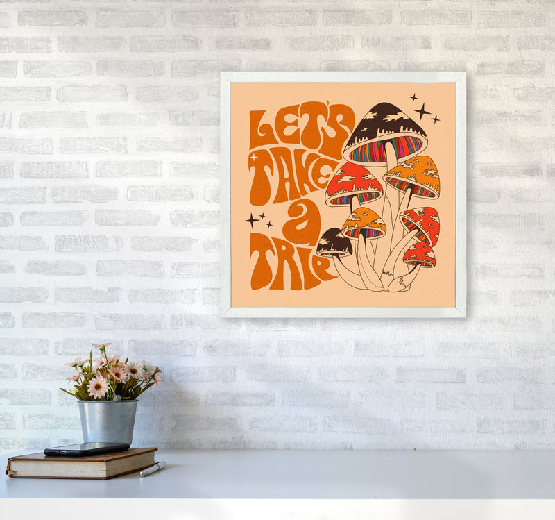 Mushies No Border- Cream Brown - Square-Text - Print Art Print by Inktally5050 Oak Frame