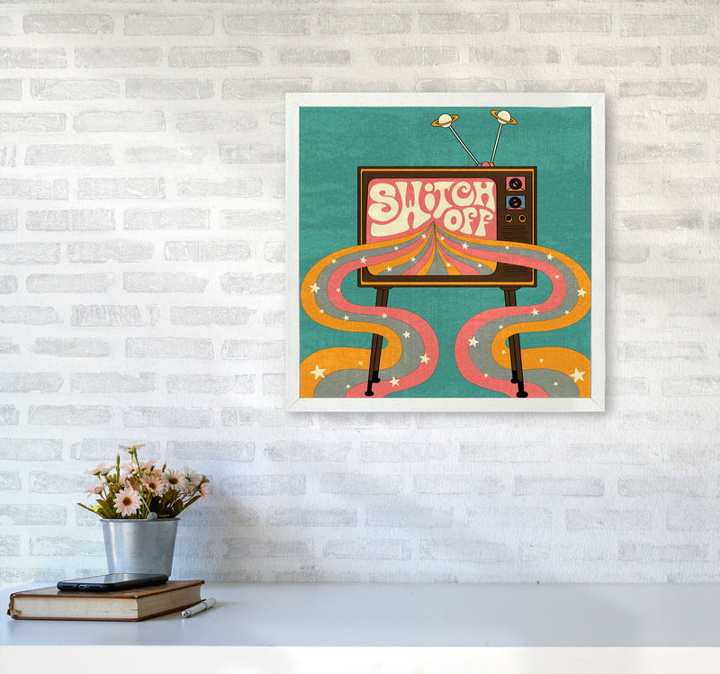 Switch Off Teal Textured Art Print by Inktally5050 Oak Frame