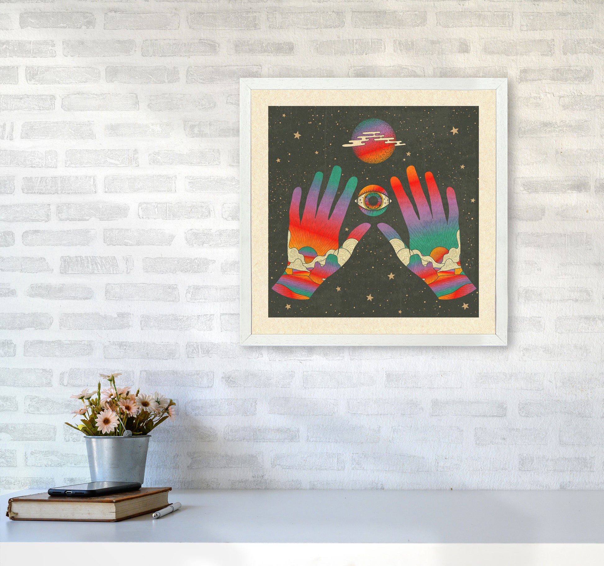 Hands Art Print by Inktally5050 Oak Frame