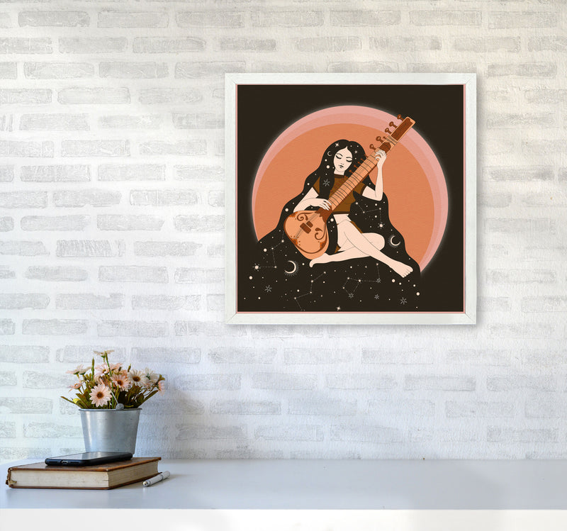 Sitar Girl 60 X 60Cm-Textured 01 Art Print by Inktally5050 Oak Frame