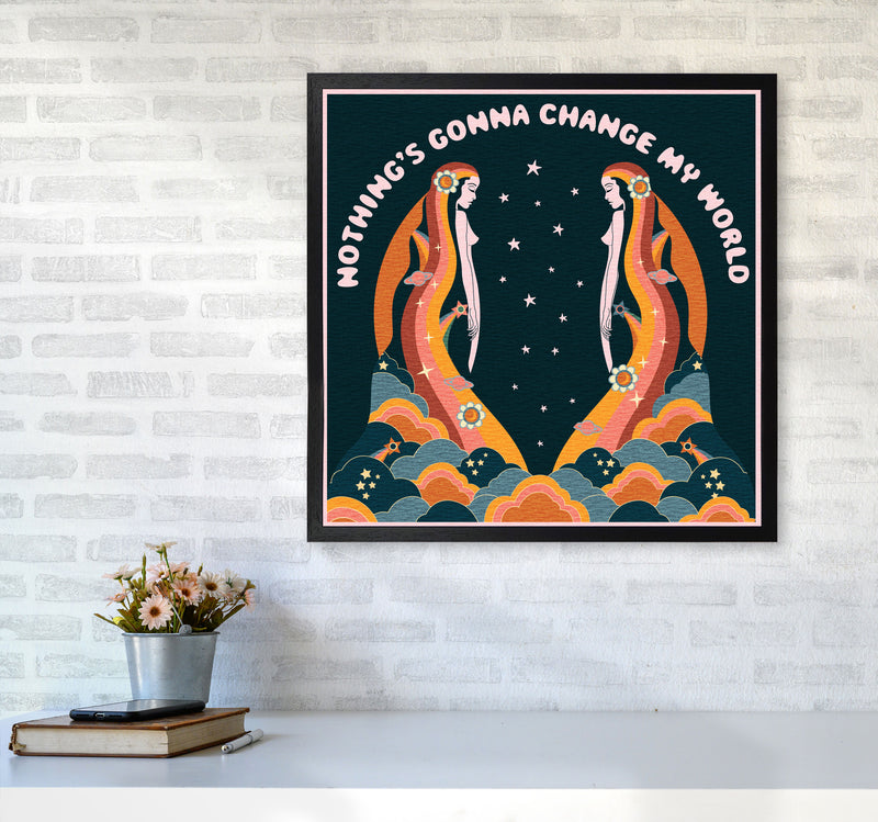 Change My World-Bordered-Blue-Text Art Print by Inktally6060 White Frame