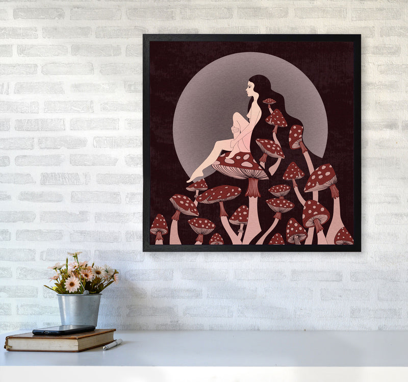 Mushroom Queen Square Text Art Print by Inktally6060 White Frame