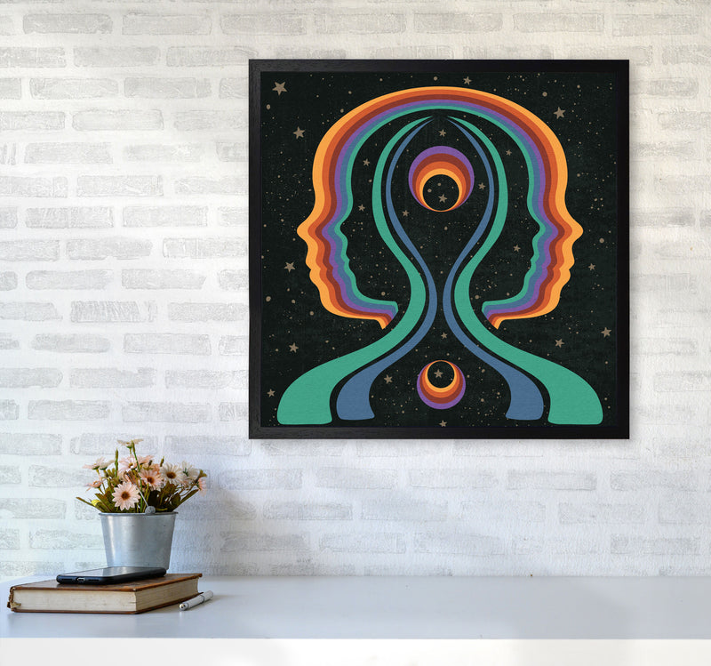 Rainbow Gemini Heads-Text Art Print by Inktally6060 White Frame